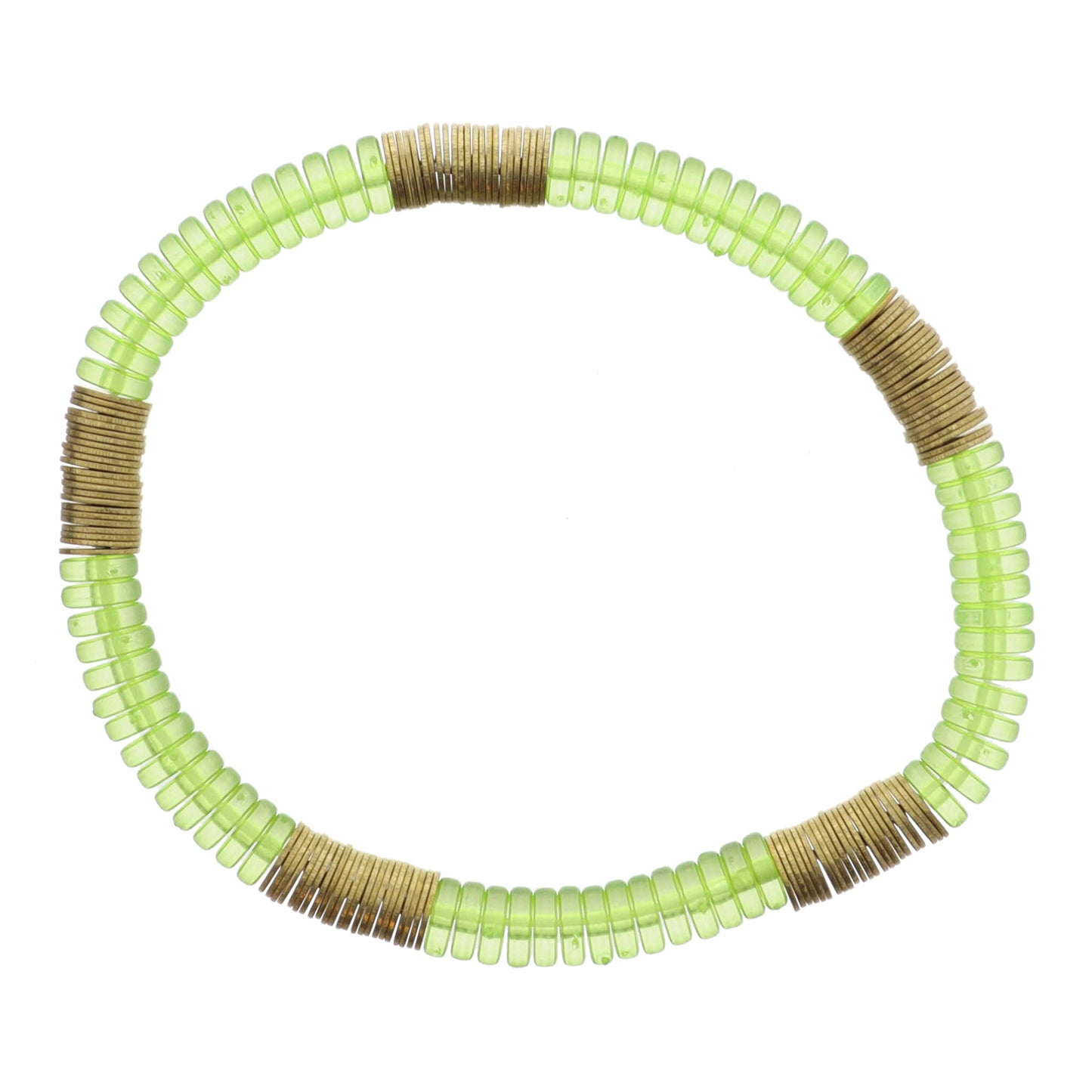 Lime Green Cylinder Beads with Gold Sequin Accents Bracelet