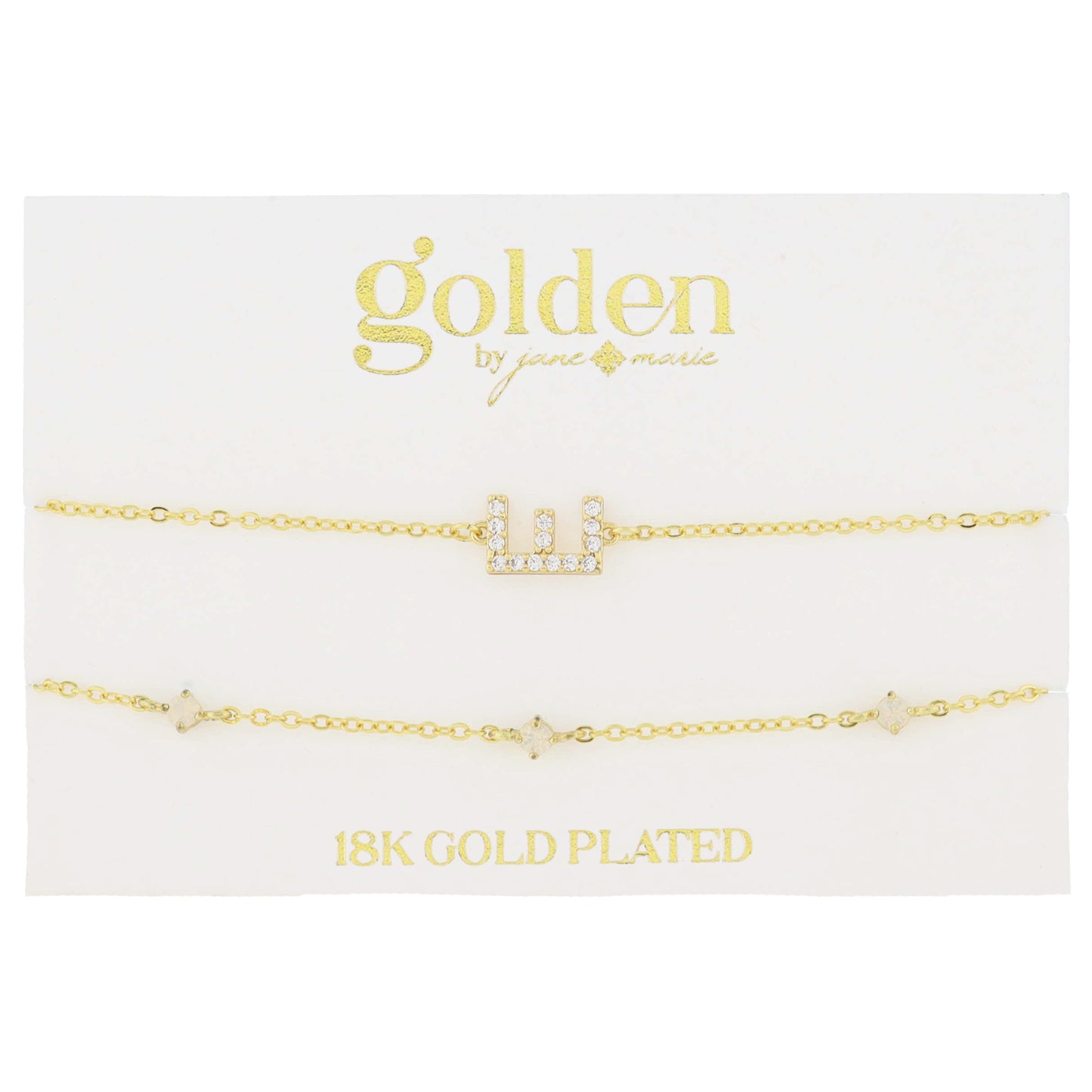 7" Around 18K Gold Plated Set of 2, Cubic Zirconia Pave "E" Initial, Multi Opals Bracelet, 1.5" Ext