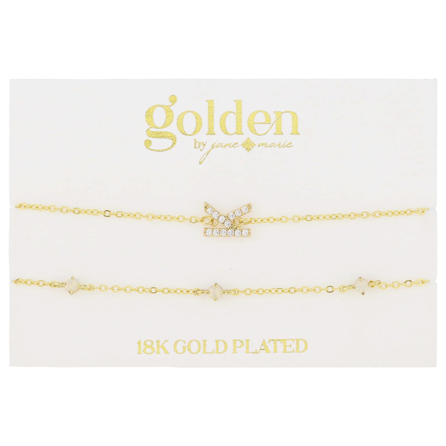7" Around 18K Gold Plated Set of 2, Cubic Zirconia Pave "K" Initial, Multi Opals Bracelet, 1.5" Ext