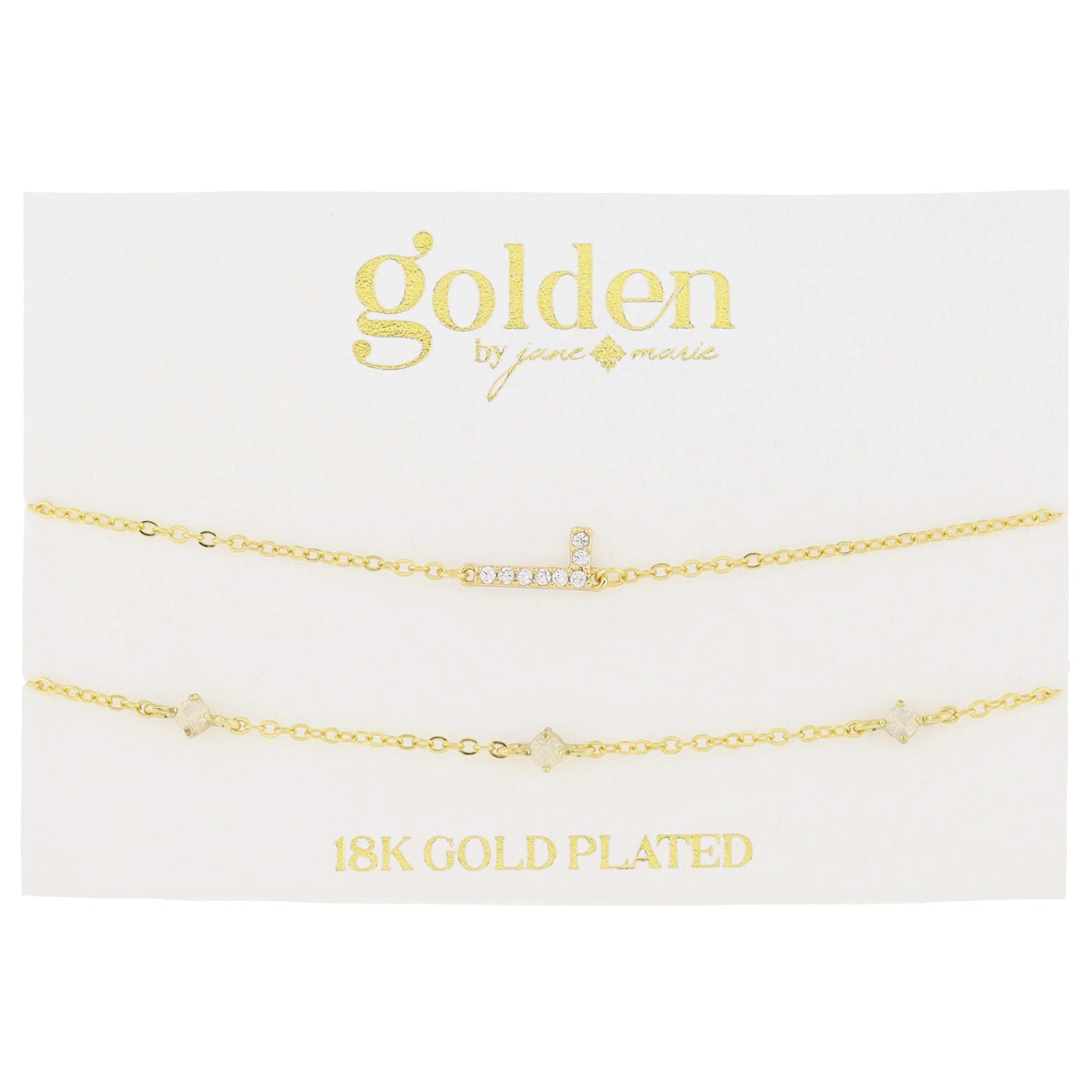7" Around 18K Gold Plated Set of 2, Cubic Zirconia Pave "L" Initial, Multi Opals Bracelet, 1.5" Ext