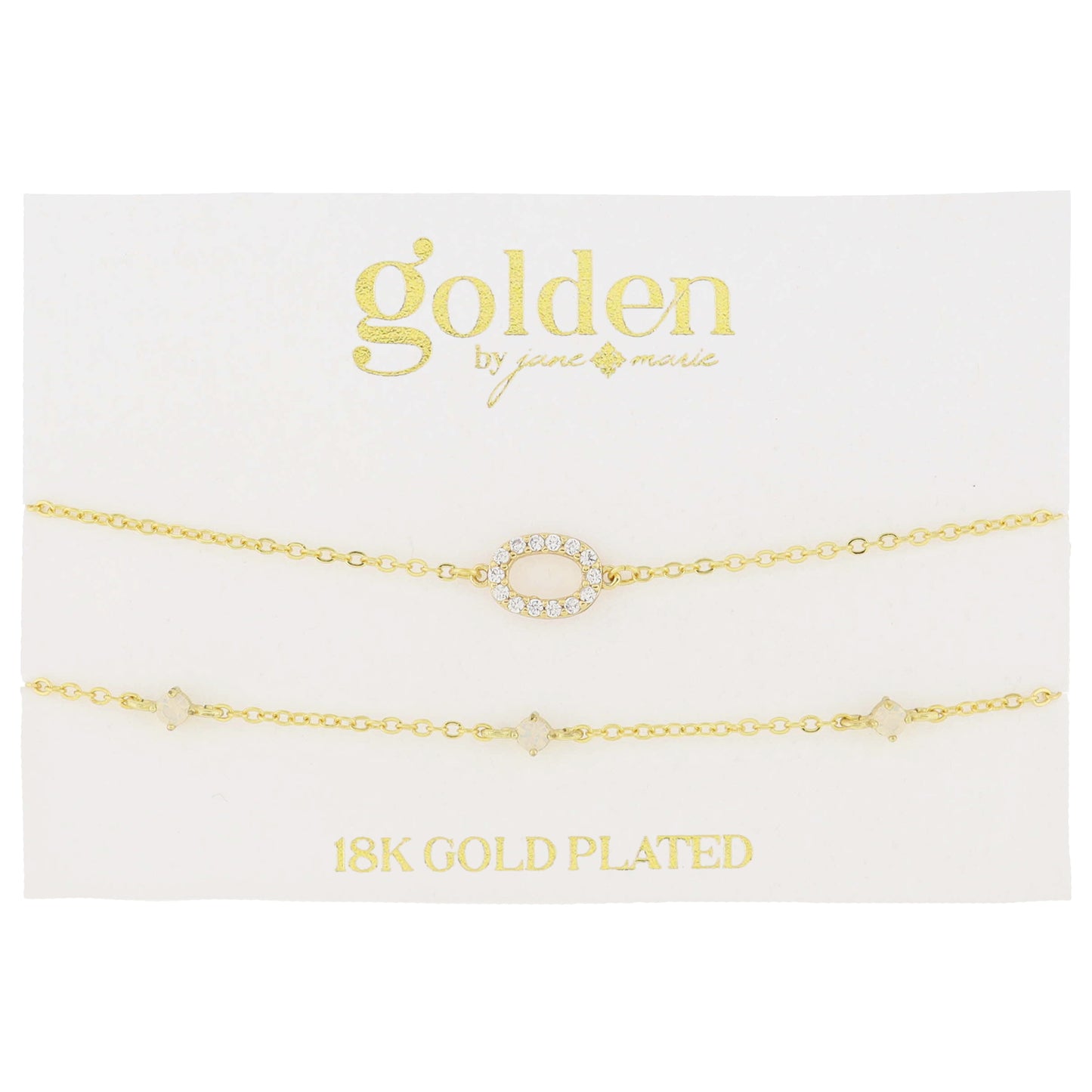 7" Around 18K Gold Plated Set of 2, Cubic Zirconia Pave "O" Initial, Multi Opals Bracelet, 1.5" Ext