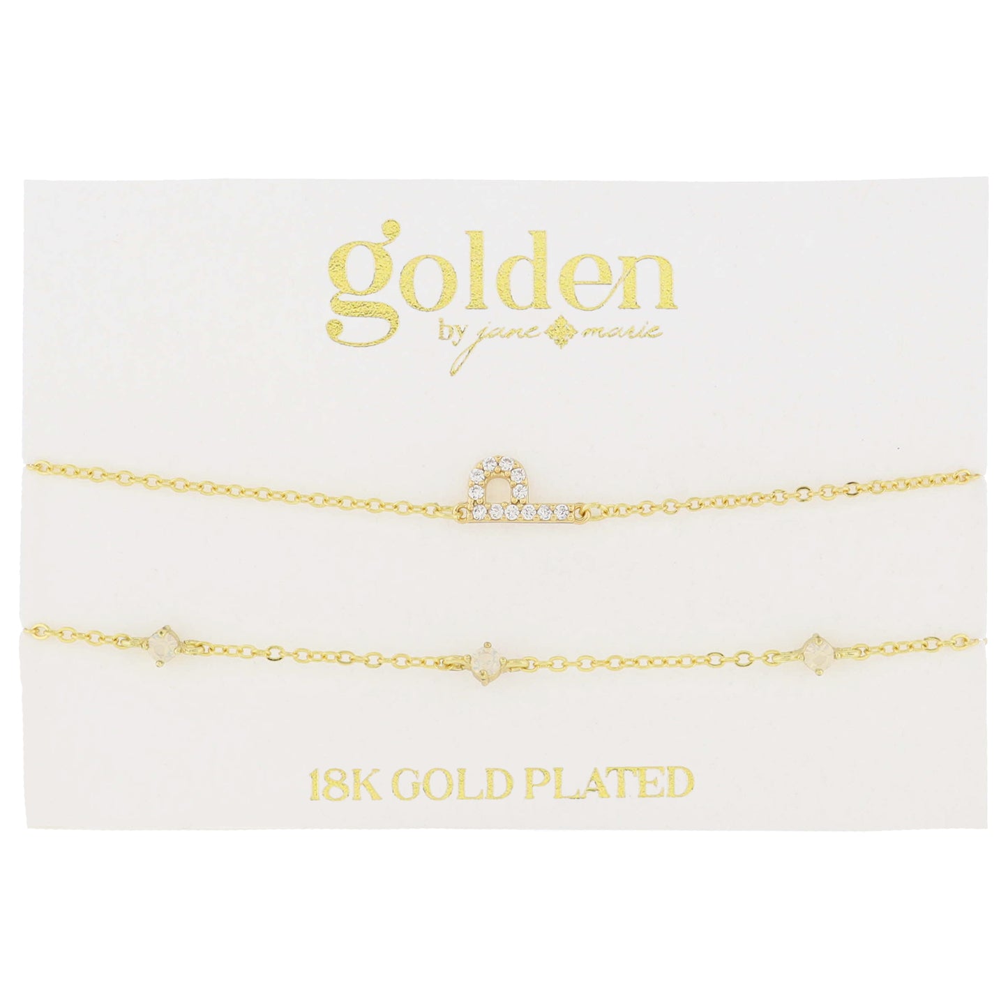 7" Around 18K Gold Plated Set of 2, Cubic Zirconia Pave "P" Initial, Multi Opals Bracelet, 1.5" Ext
