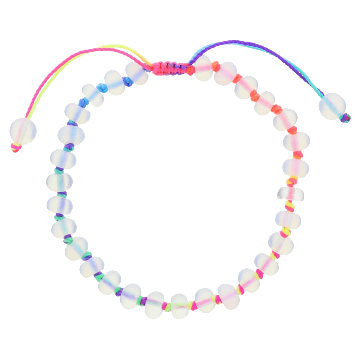 Kids Bright Multi Rainbow Knotted Thread and Opalite Beaded Bracelet, .25" Pendant
