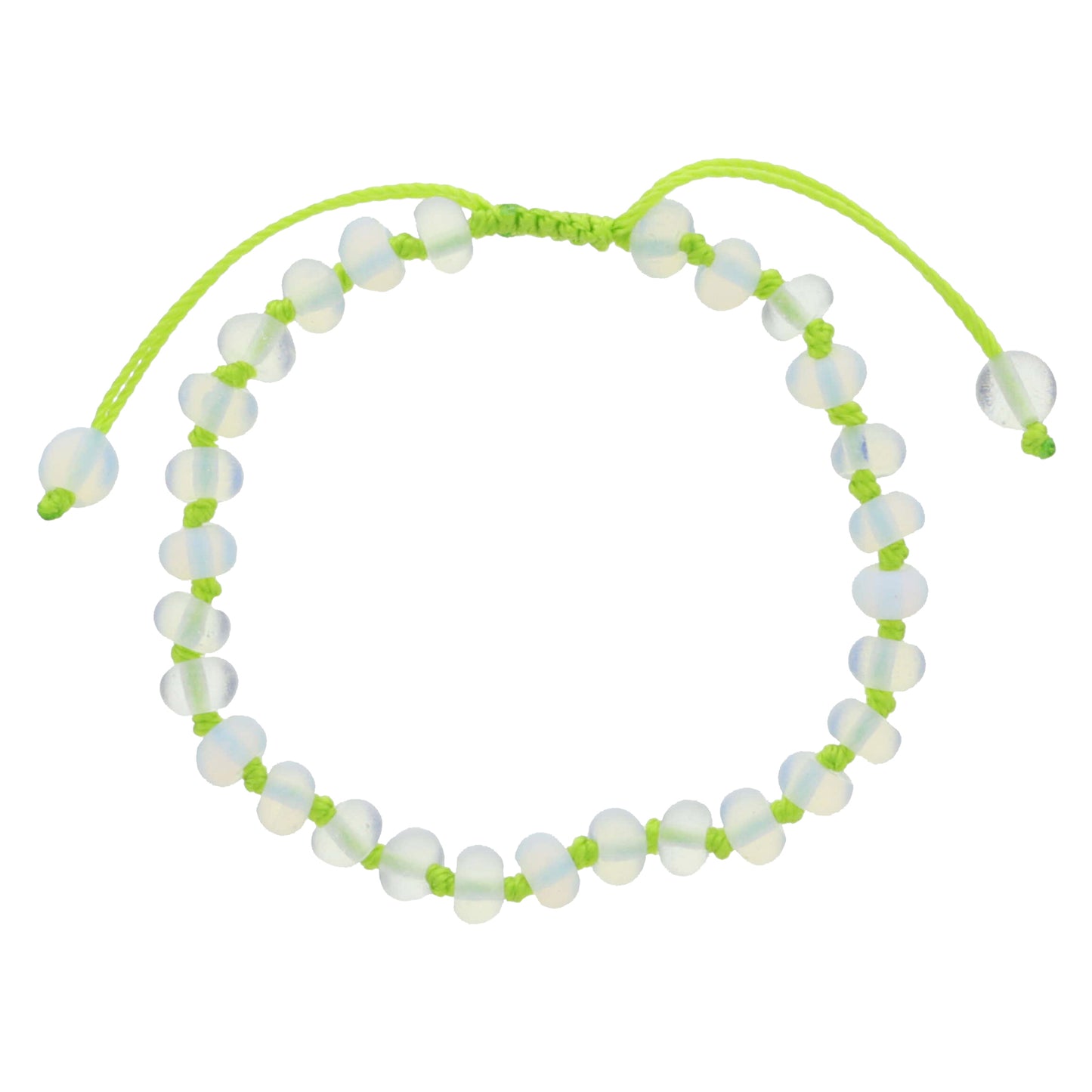 Kids Lime Green Knotted Thread and Opalite Beaded Bracelet, .25" Pendant