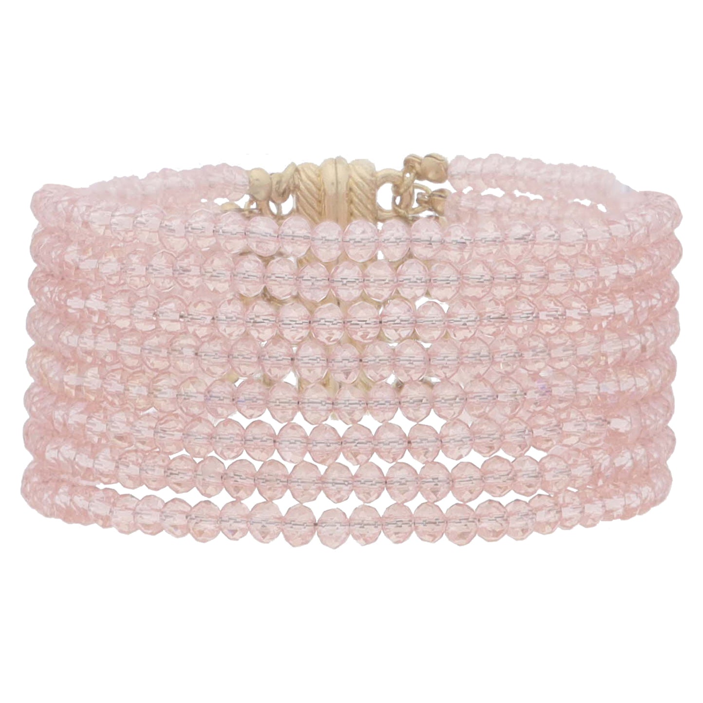 8 Strand Mini Light Pink Faceted Beaded with Magnetic Closure Bracelet, 1.25" Pendant