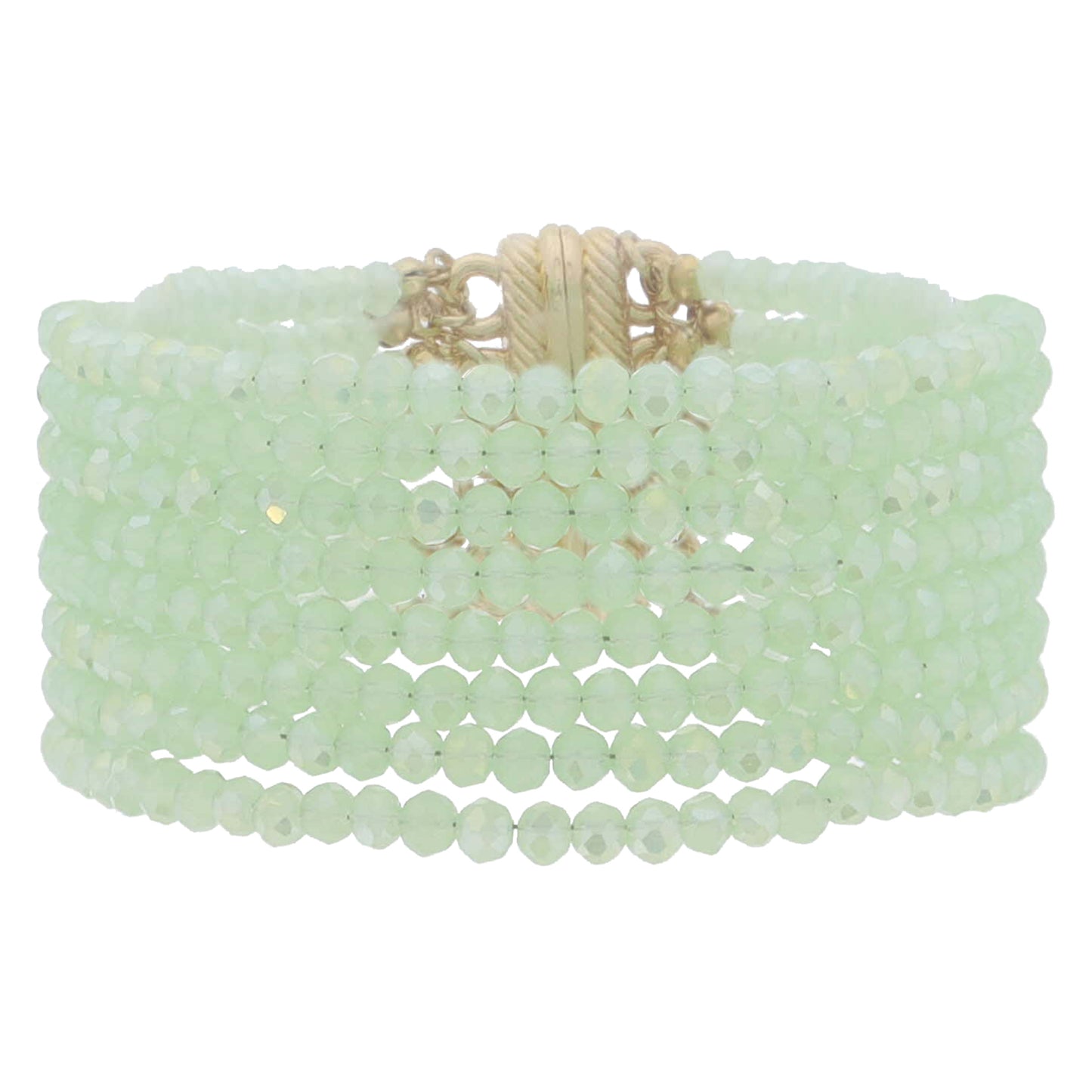 8 Strand Mini Minty Green Faceted Beaded with Magnetic Closure Bracelet, 1.25" Pendant