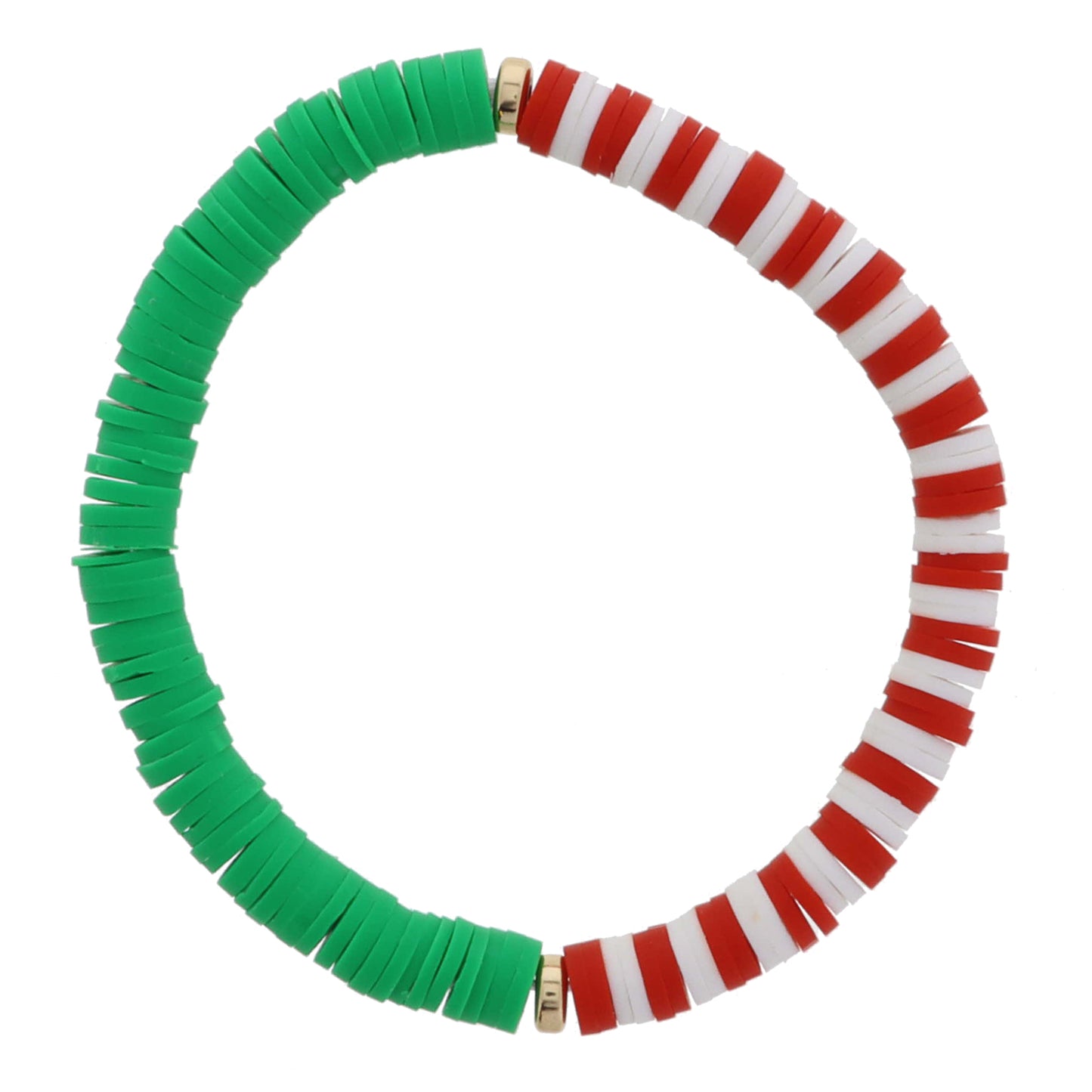 Kids Half Red and White, Half Green Rubber Sequin with Gold Spacers Bracelet, Pendants