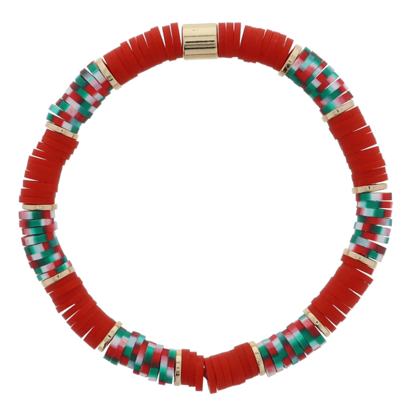 Kids Colorblock Red & Speckled Red, Green, White Rubber Sequin with Gold Spacer Bracelet, Pendants