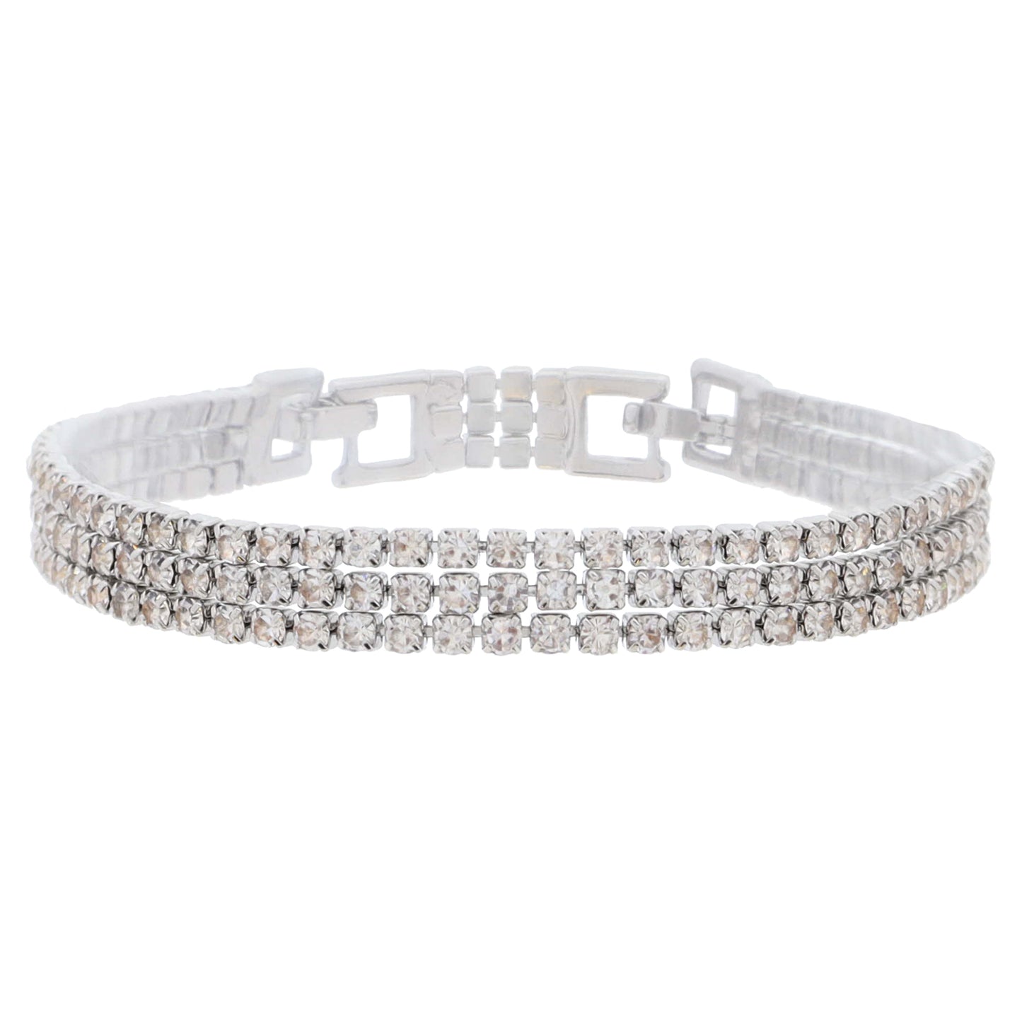 18K White Gold Plated 3 Strand Mini Cubic Zirconia Bracelet Bracelet, 7" Around