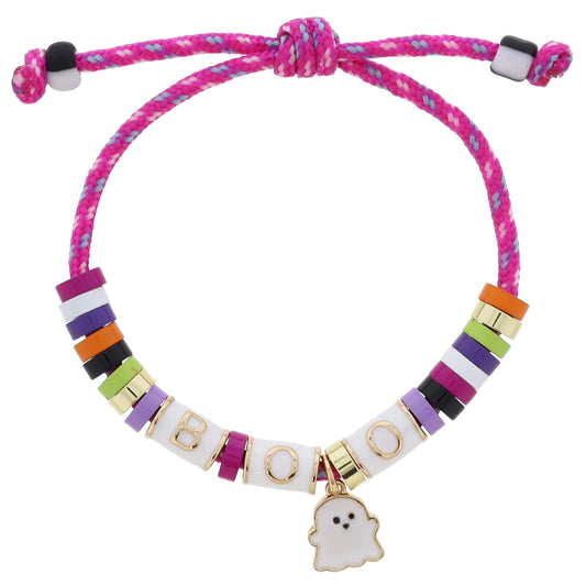 Kids Adj. Gold & White "SPOOKY" Cylinder Beads with Multi Beads & Star Bracelet, Pulley Closure