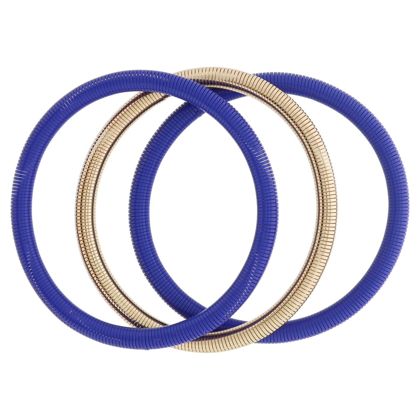 Set of 3, Royal Blue and Gold Stretchy Bangles Bracelet, 8" Around