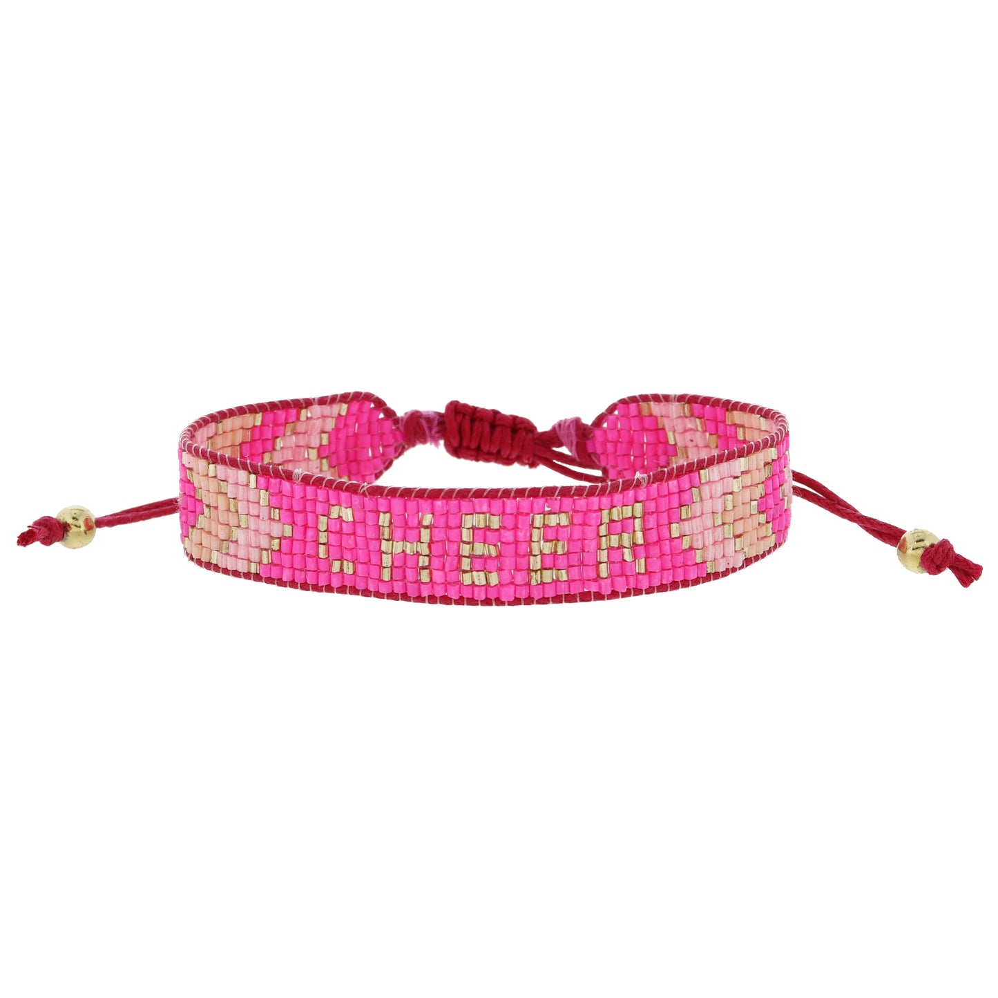 Hot Pink, Light Pink, Peachy Pink, Gold with "CHEER" Woven Beaded Band Bracelet, .5" Wide