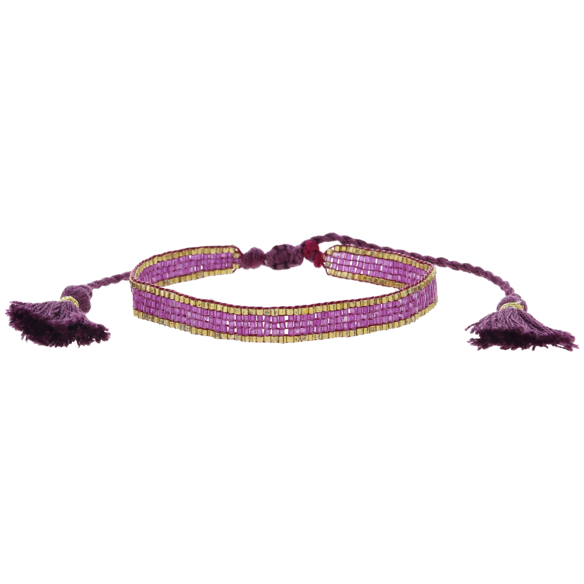 Thin Purple with Gold Edge Woven Mini Beaded Band Bracelet, .25" Wide
