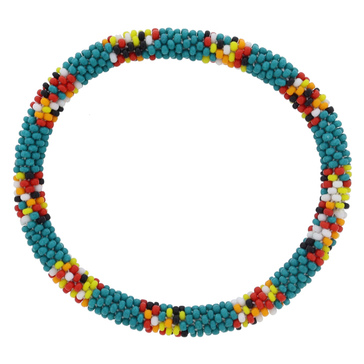 Teal and Multi Seed Beaded Bracelet, 7.5" Around