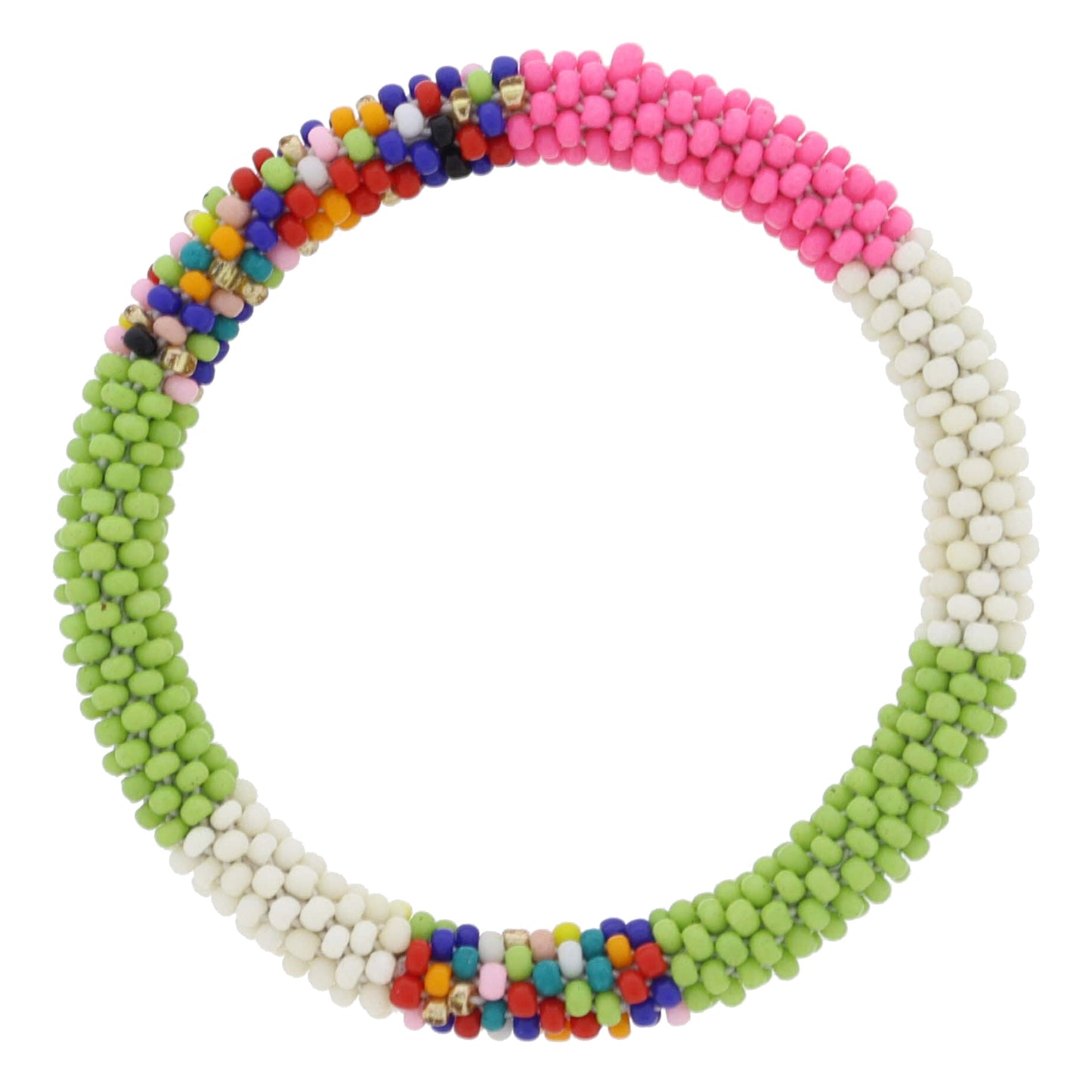 Kids Multi, Lime, Pink, White Seed Beaded Bracelet, 6.5" Around