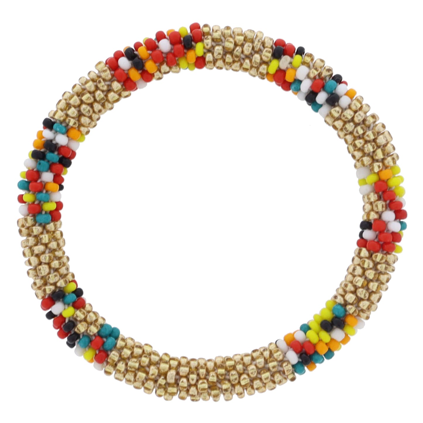 Kids Gold and Multi Seed Beaded Bracelet, 6.5" Around