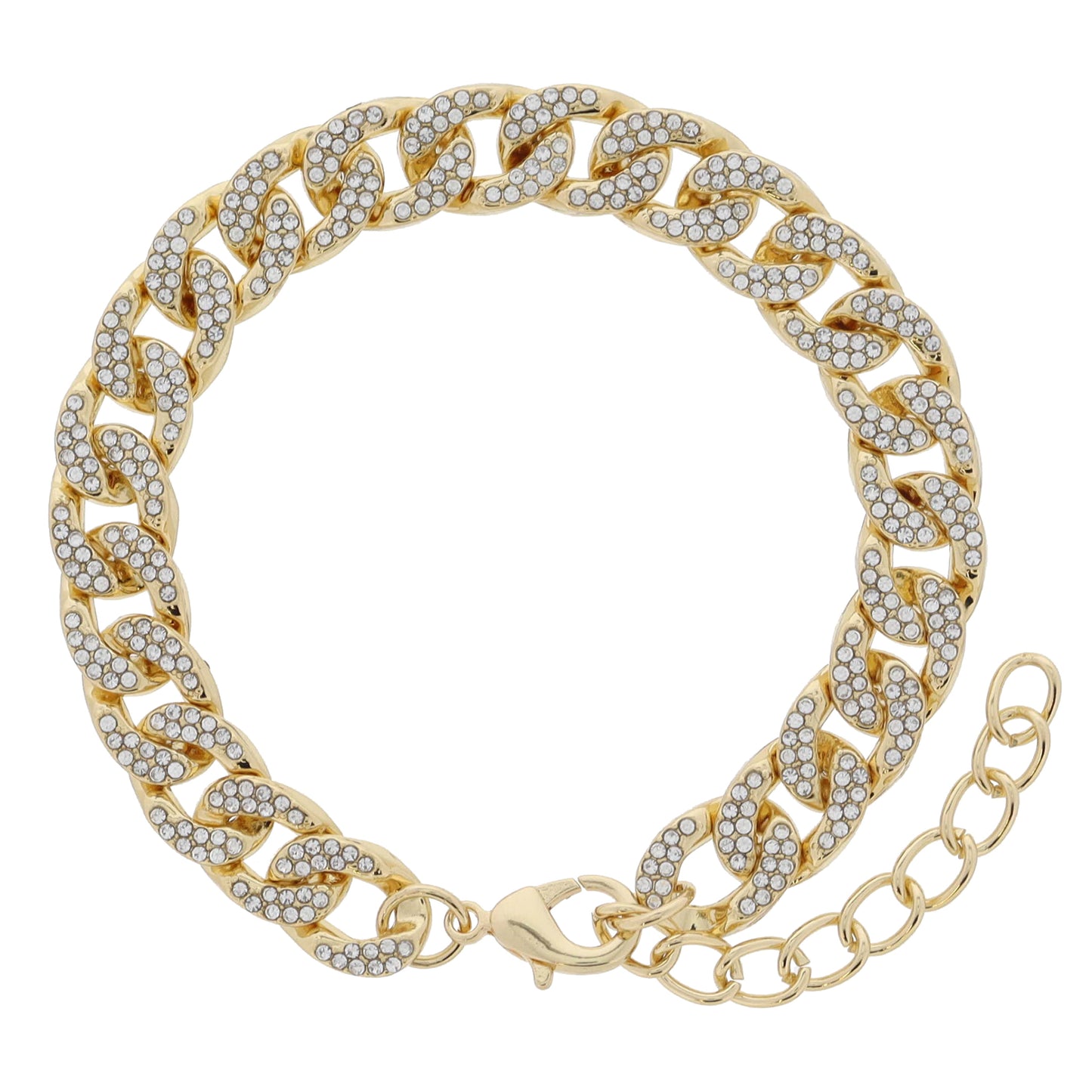 Gold Pave Crystal Curb Chain Bracelet, 7.5" Around