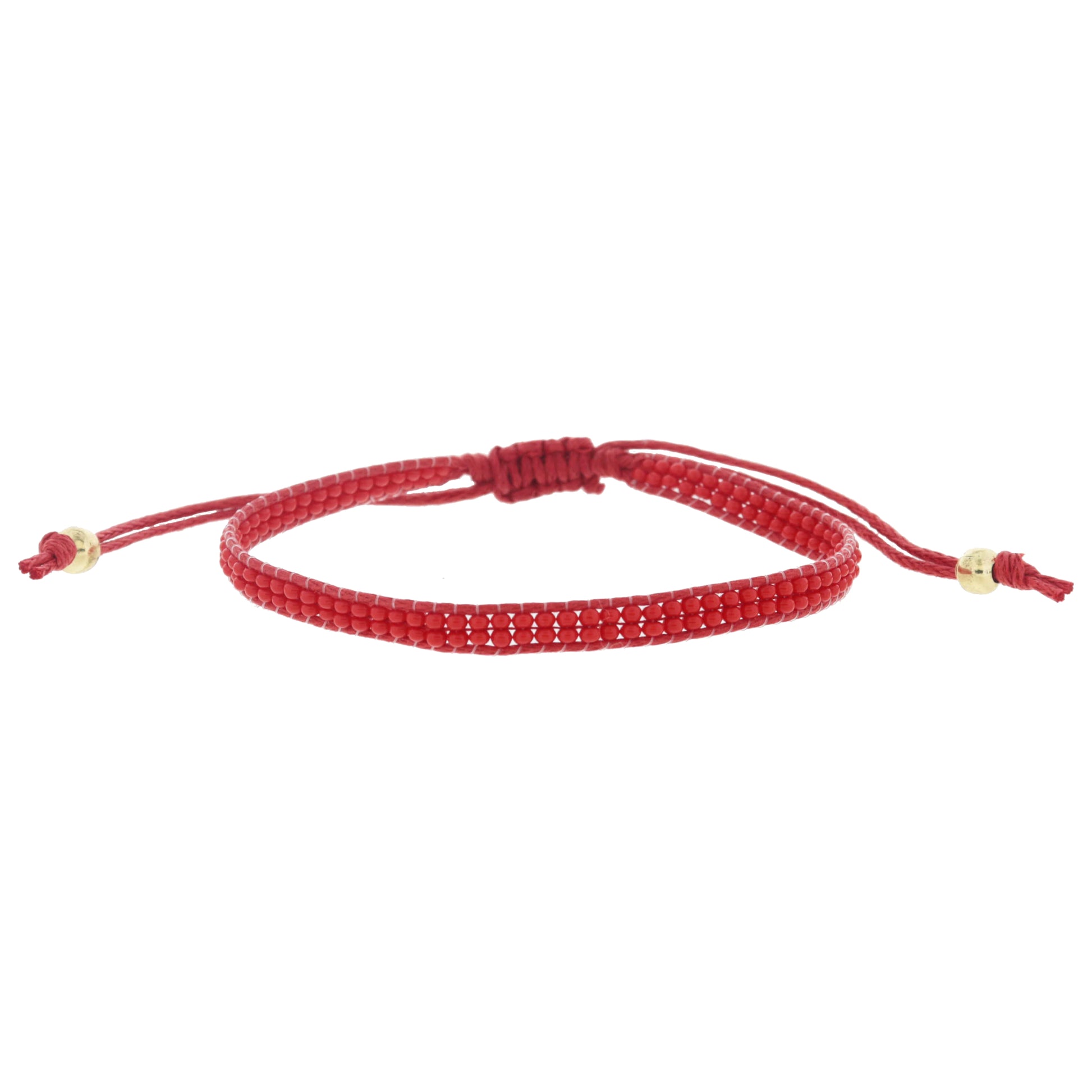 Thin Red Beaded Band on Red Cord Adj. Bracelet
