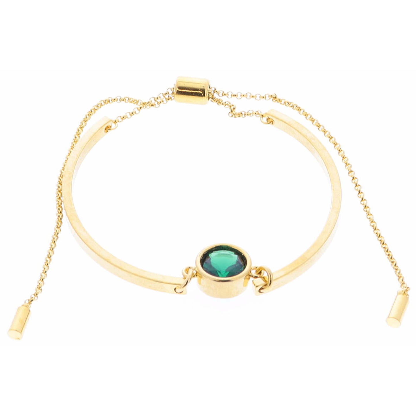 18K Gold Plated Green Bezel Center Crystal on Curved Gold Bars Bracelet