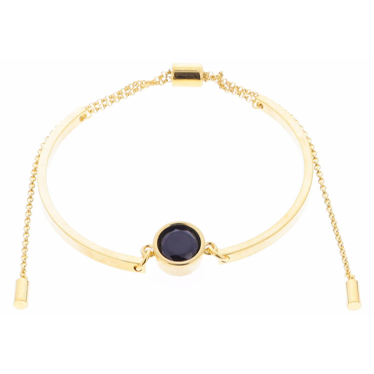 18K Gold Plated Jet Bezel Center Crystal on Curved Gold Bars Bracelet