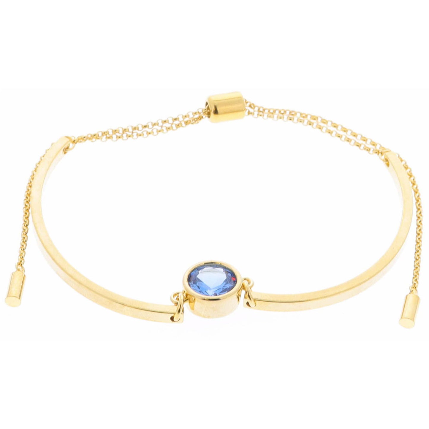 18K Gold Plated Blue Bezel Center Crystal on Curved Gold Bars Bracelet