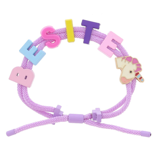 Kids Lavender Cord with Multi "BESTIE" and Multi Enamel Unicorn Head Bracelet, Adj.