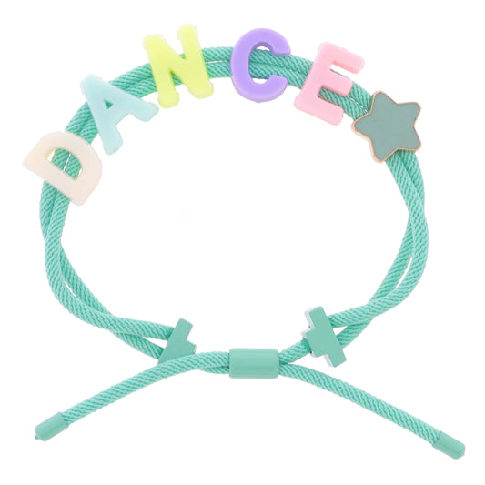 Kids Mint Cord and Multi "DANCE" and Mint Enamel Star Bracelet, Adj.
