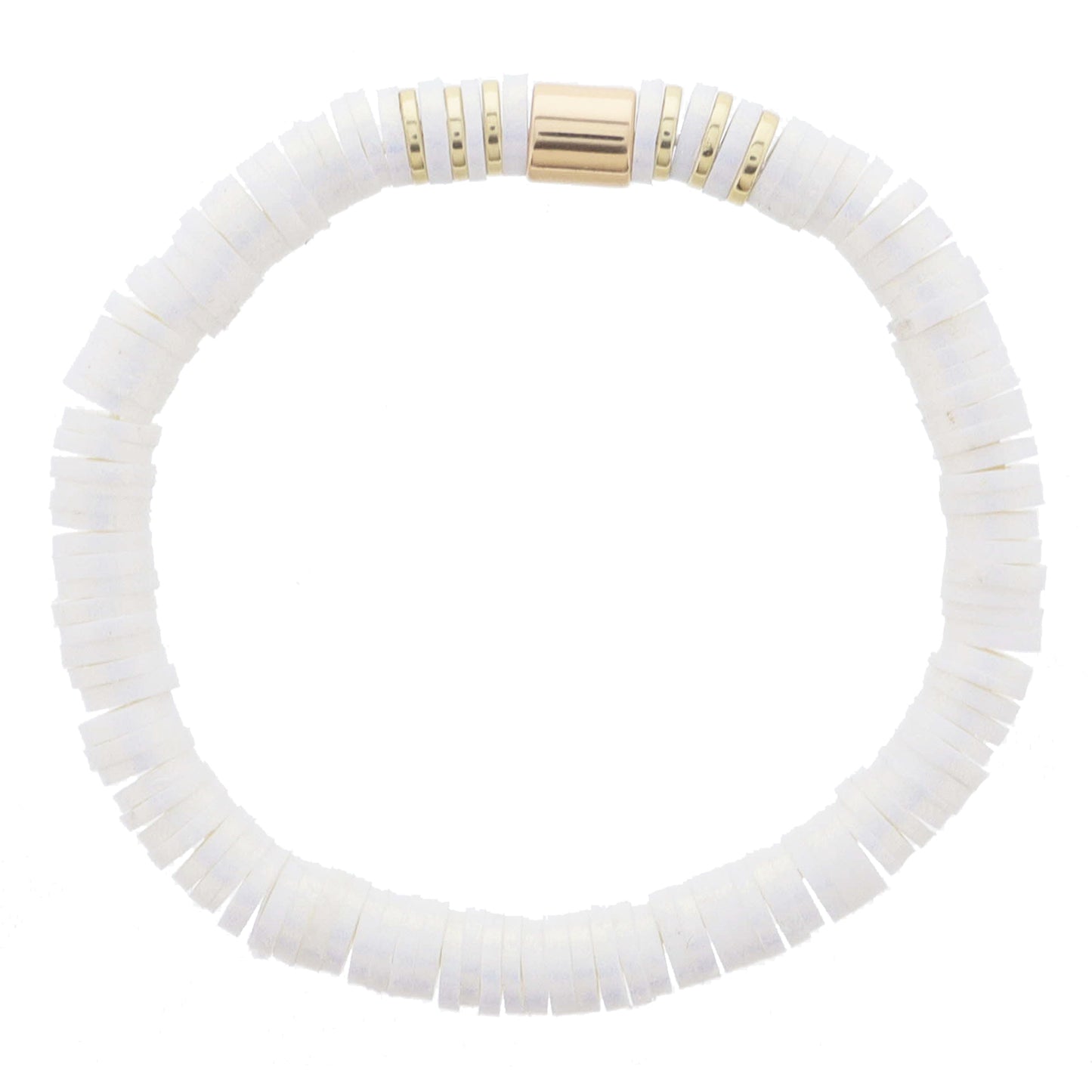 Kids White Iridescent Rubber Sequins with Gold Bead Accents Bracelet