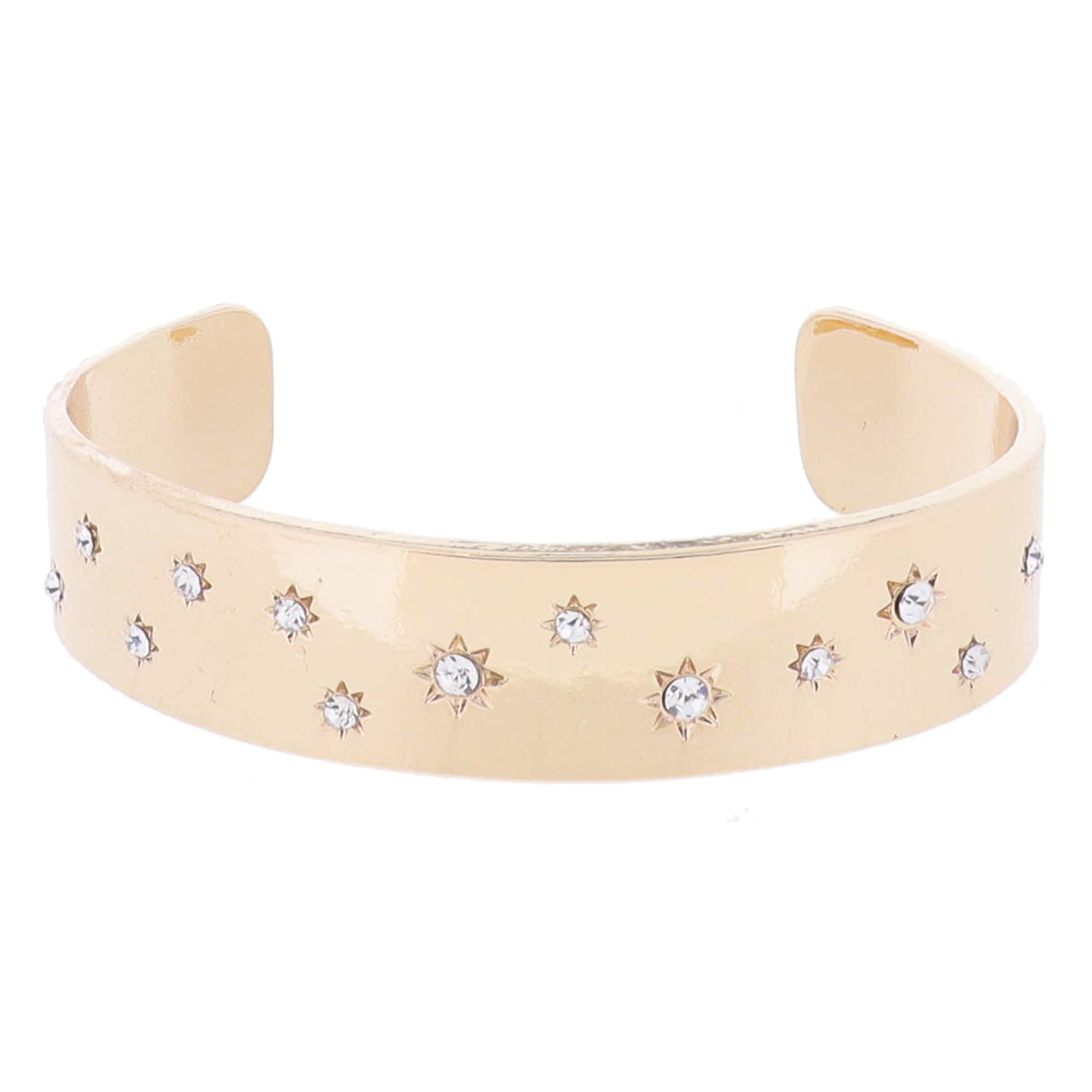Thick Gold Cuff with Multi Clear Crystal Starburst Accents Bracelet