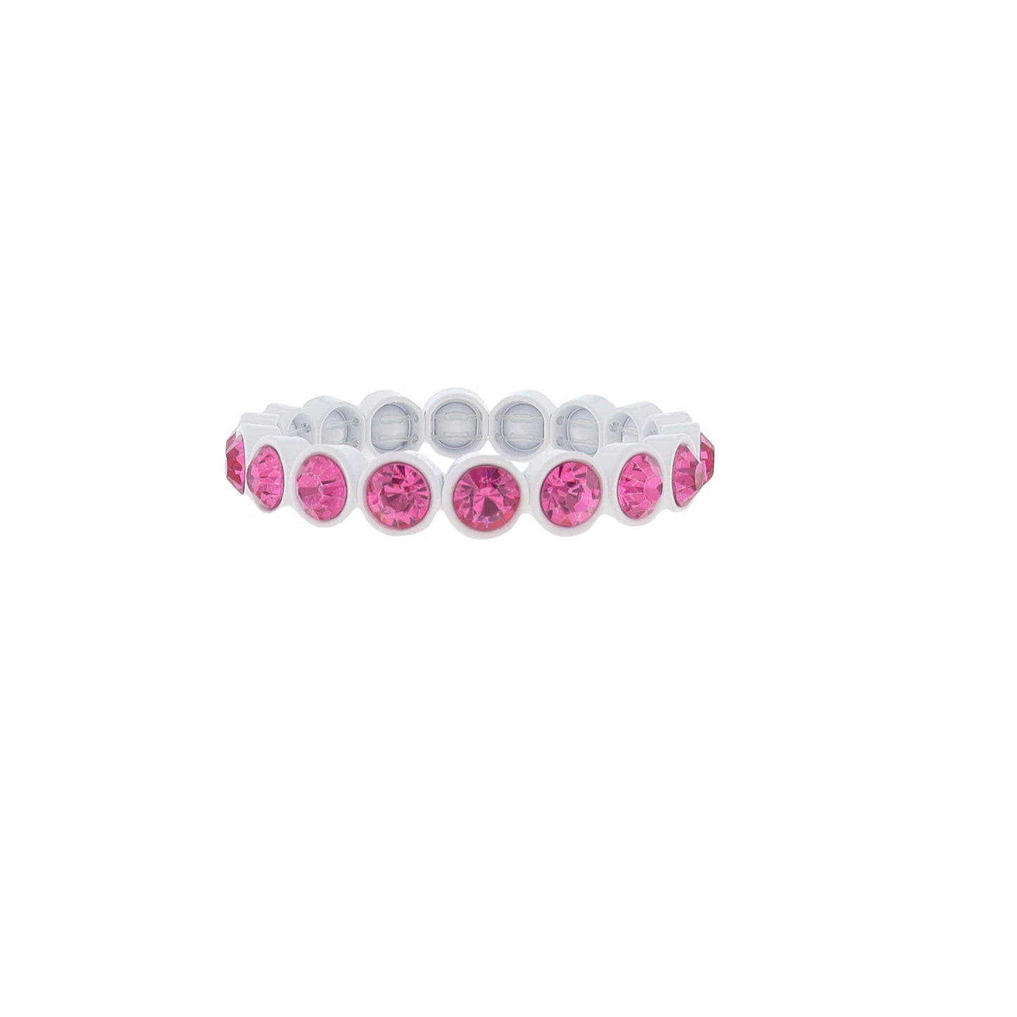 White Enamel Tiled Stretch Bracelet with Hot Pink Crystals