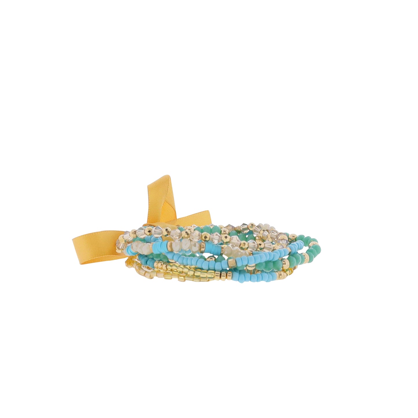 Turquoise, Champagne Multi Beaded Stretch Bracelet