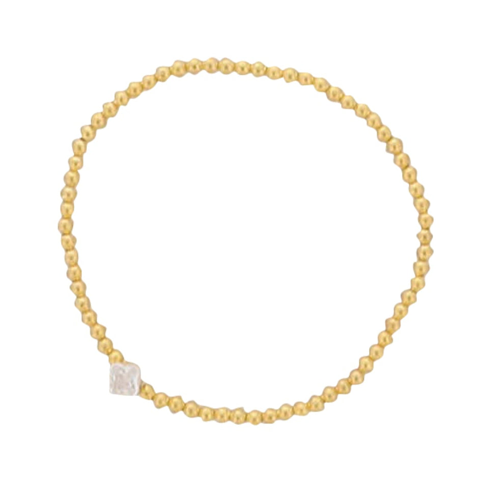 18K Gold Plated Beaded Stretch Bracelet with Clear Crystal