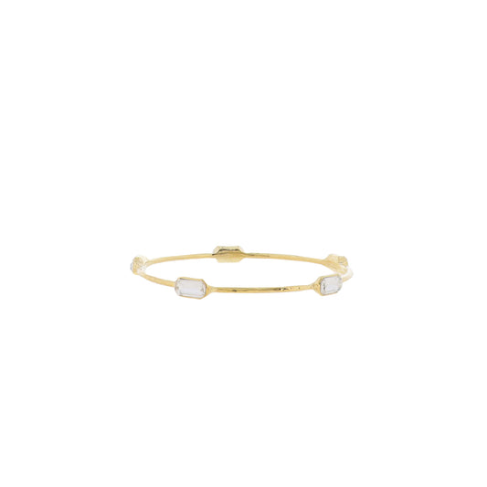 18K Gold Plated Bangle Bracelet with Clear Crystal Rectangles