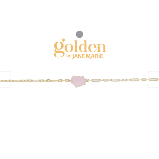 18K Gold Plated Link Paperclip Chain Bracelet with "October" Pink Tourmaline Pendant