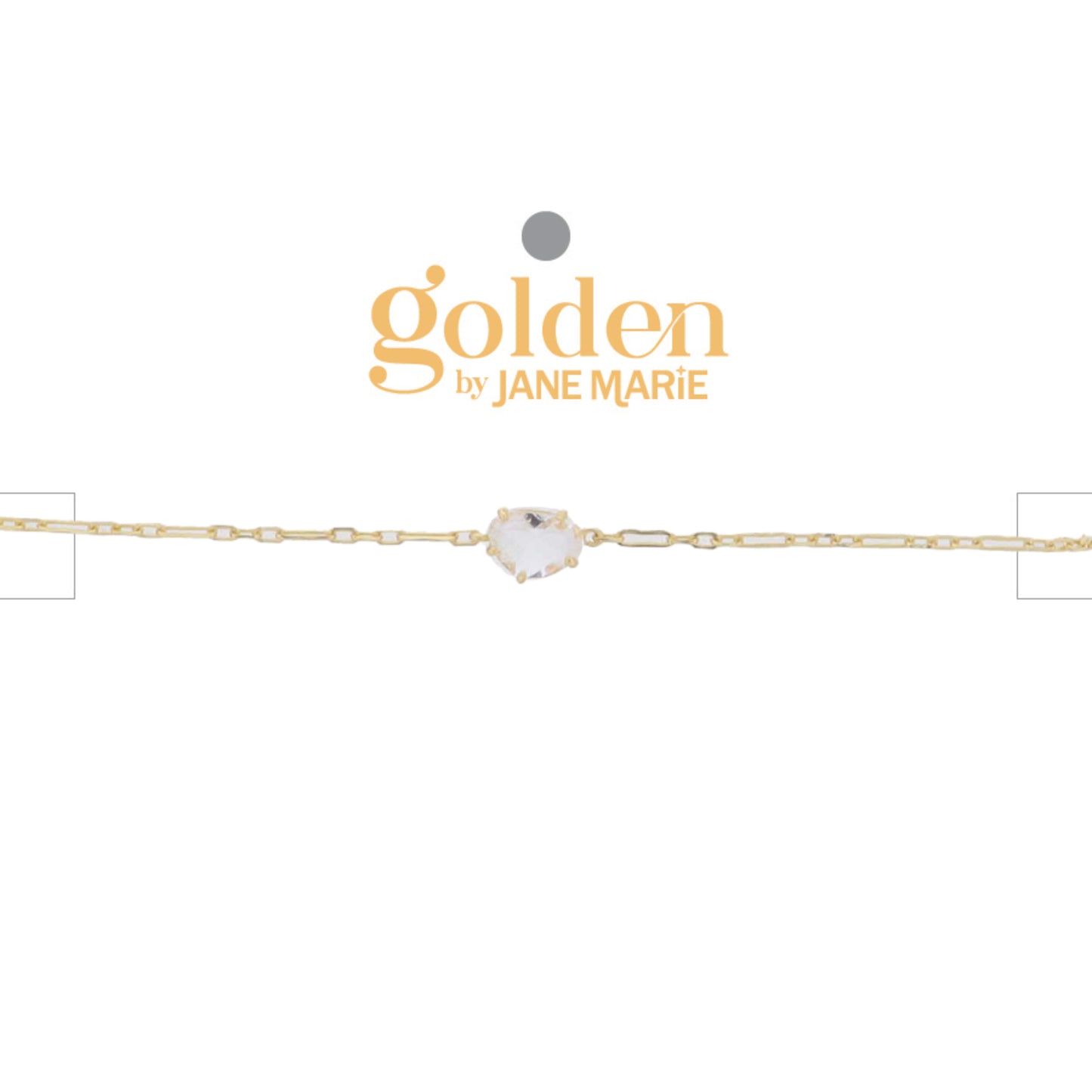 18K Gold Plated Link Paperclip Chain Bracelet with "April" Clear Pendant