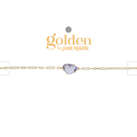 18K Gold Plated Link Paperclip Chain Bracelet with "June" Light Amethyst Pendant