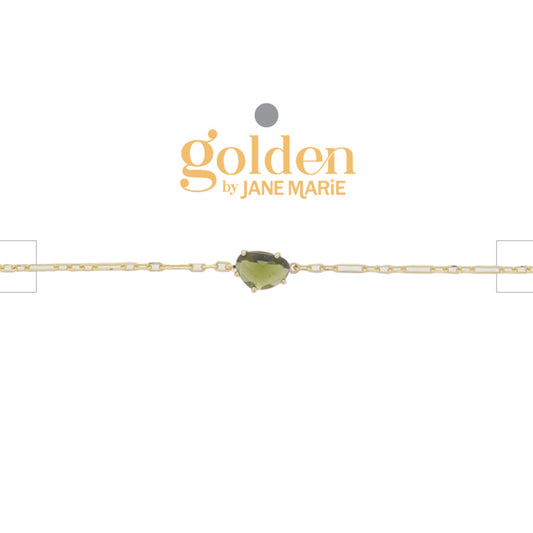 18K Gold Plated Link Paperclip Chain Bracelet with "August" Peridot Pendant