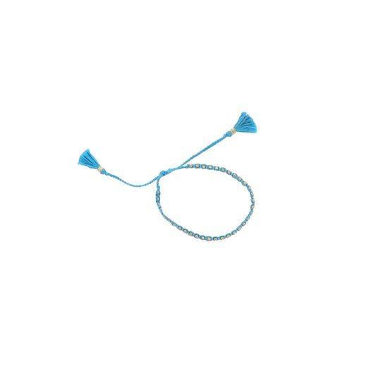 Teal Blue Braided Thread Bracelet with Gold Beads