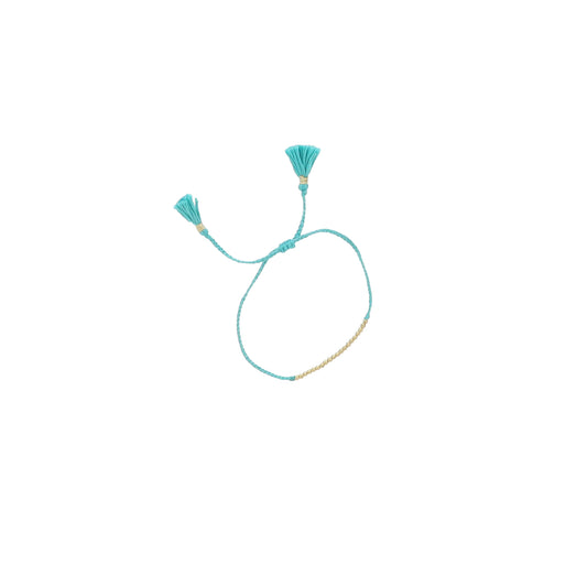 Teal Green Braided Thread Bracelet with Gold Beaded Bar