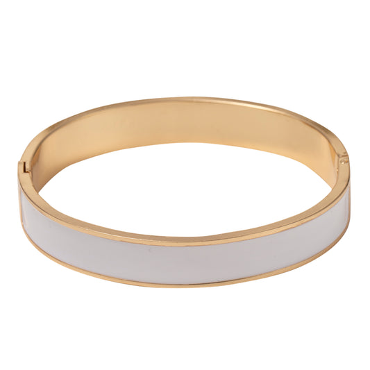 Gold with White Enamel Hinge Closure Bracelet