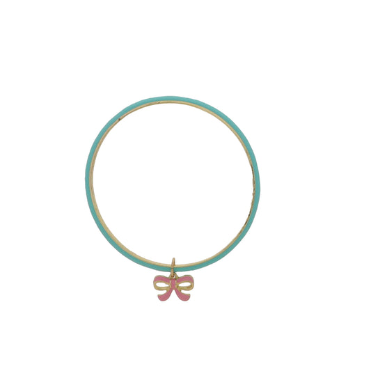 Kids Turquoise Enamel Bangle Bracelet with Pink Bow