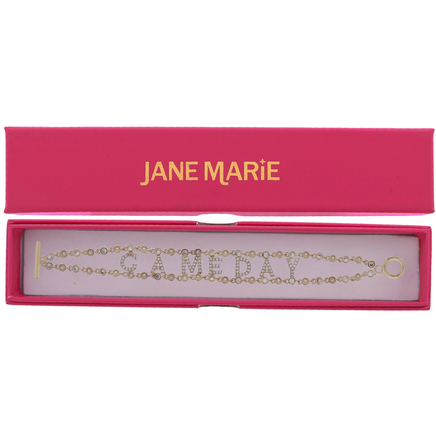 18K Gold Plated Gold, Moonstone & Clear Encased Crystal Link Chain Bracelet with Crystal "Gameday"