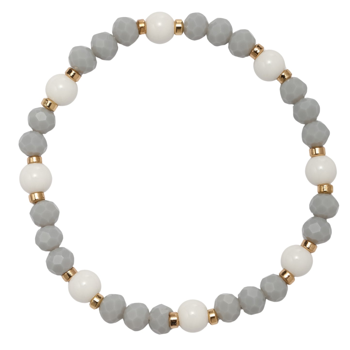 Grey, White, Gold Faceted Beaded Bracelet