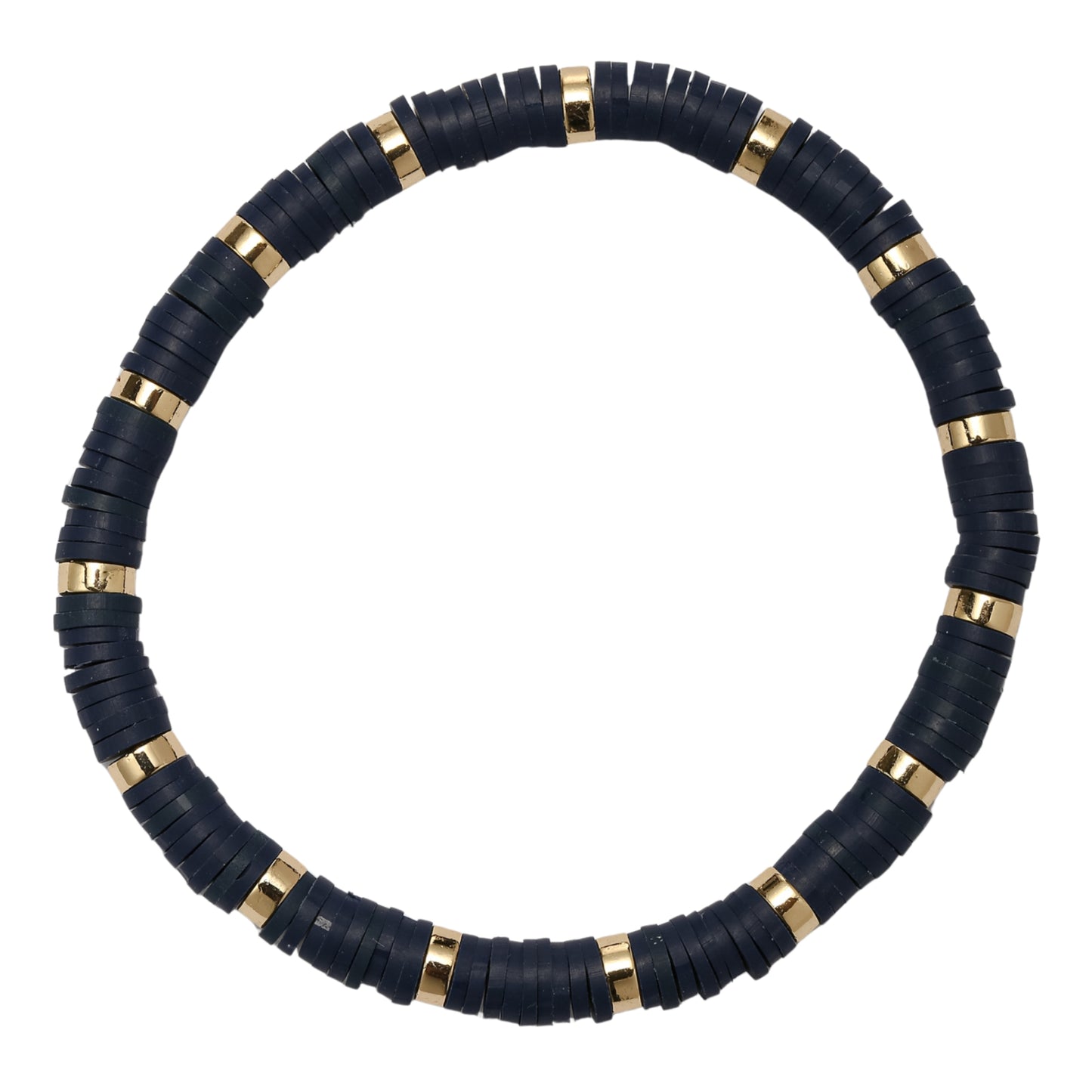 Navy, Gold Rubber Disk Beaded Bracelet