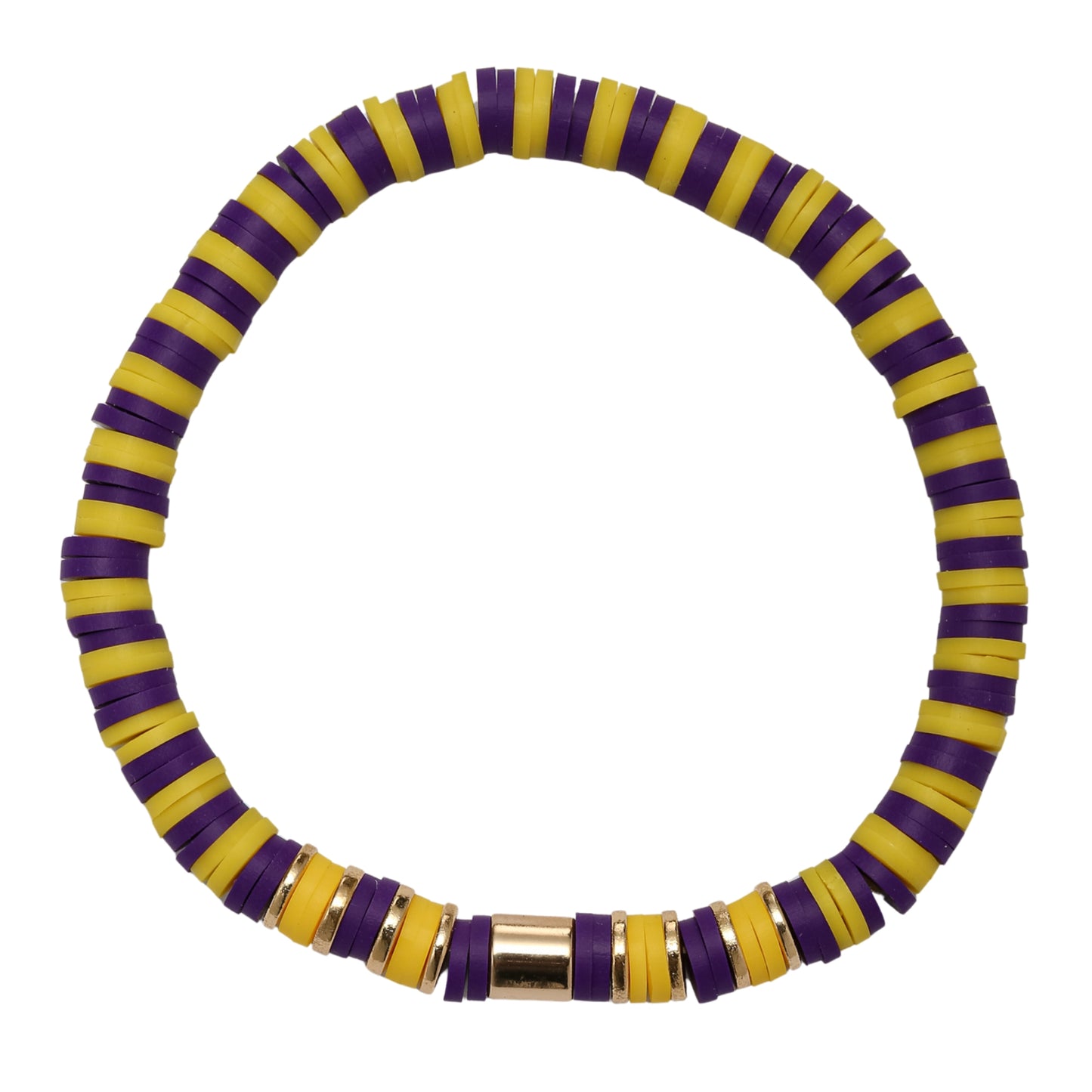Purple, Yellow, Gold Rubber Disk Beaded Bracelet