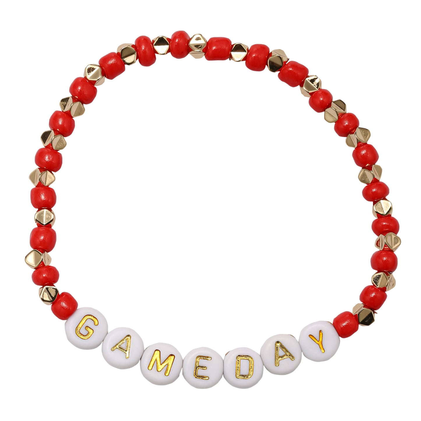 Red, Gold Large Seed Bead Beaded Bracelet with "Gameday"