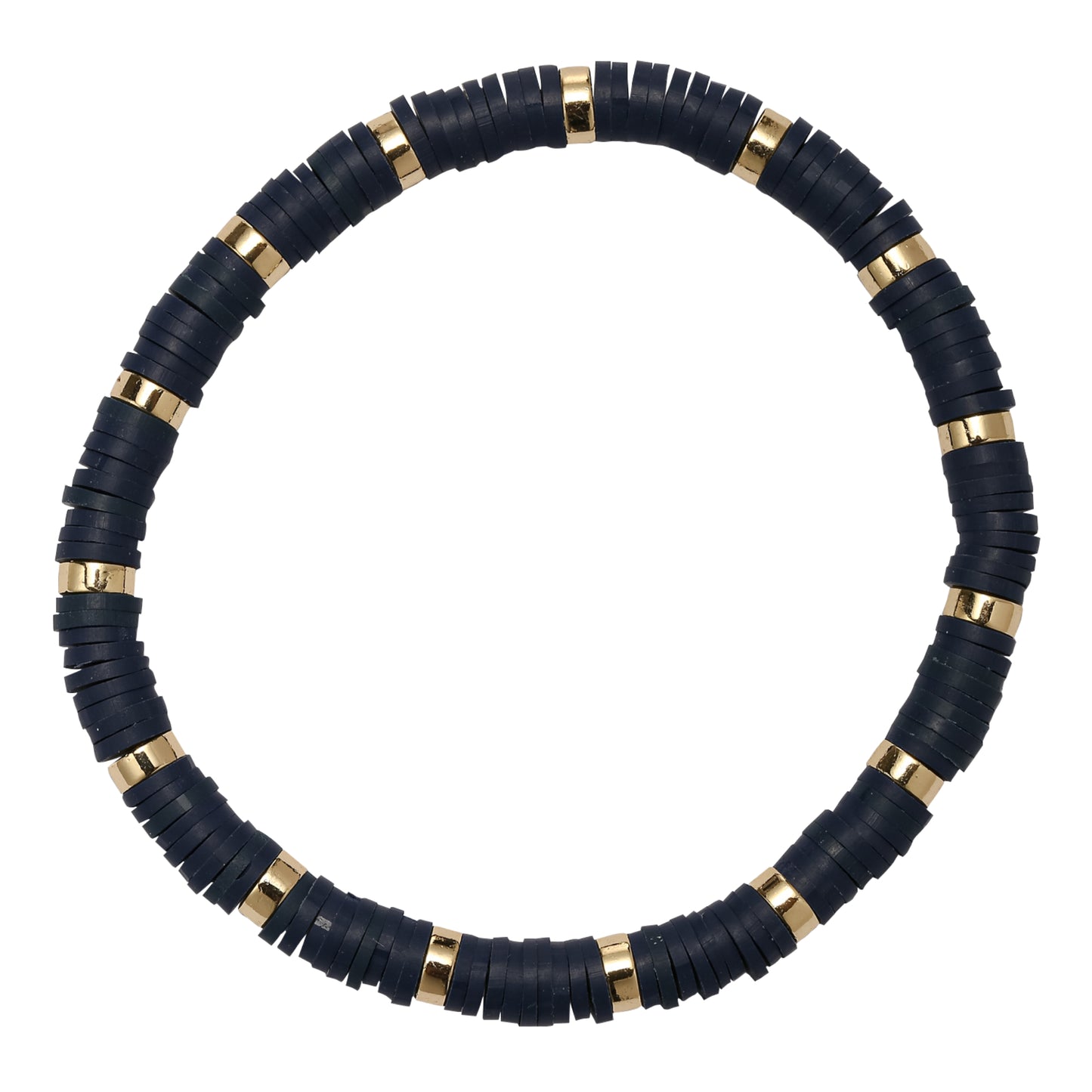 Navy, Gold Rubber Disk Beaded Bracelet