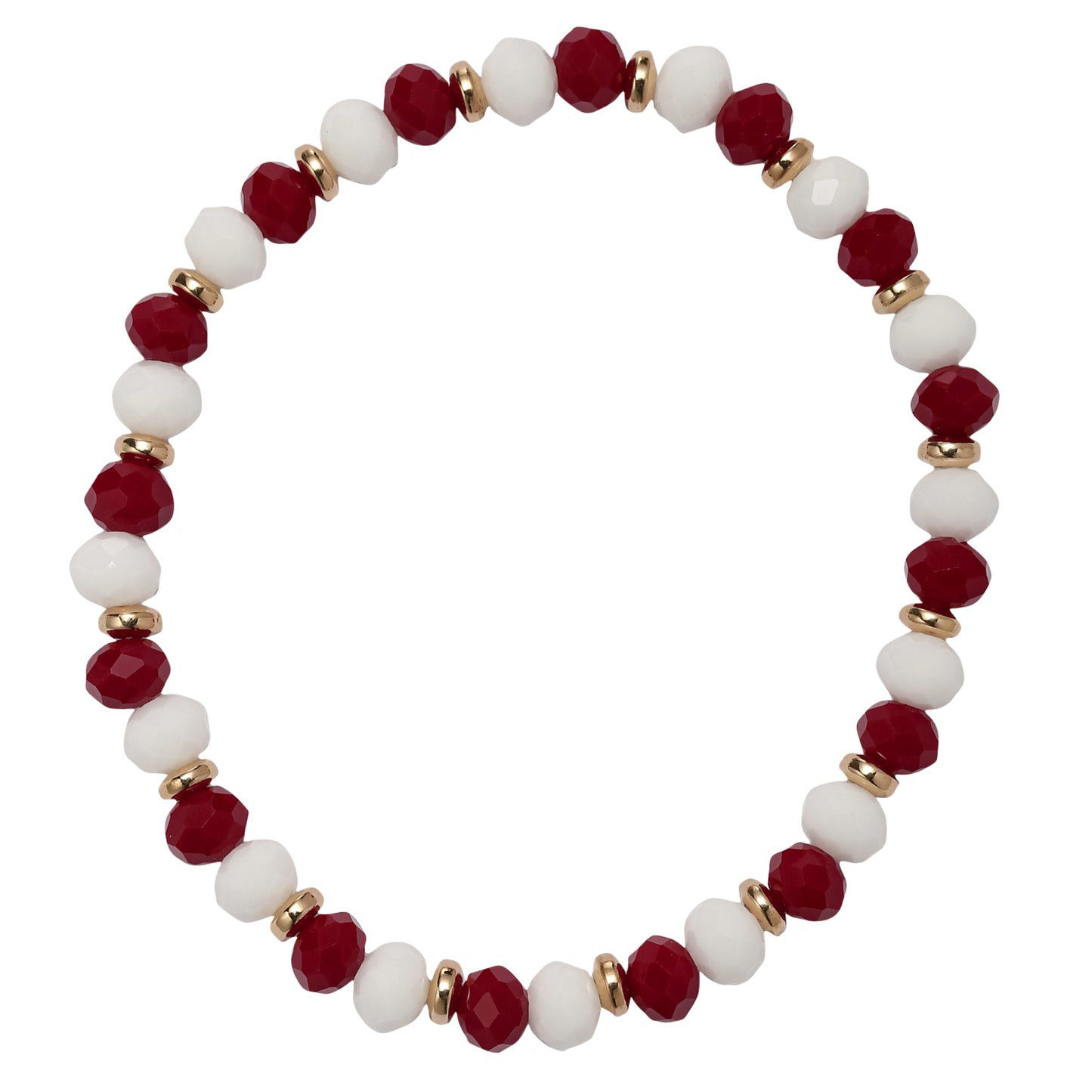 White, Gold, Crimson Faceted Beaded Bracelet
