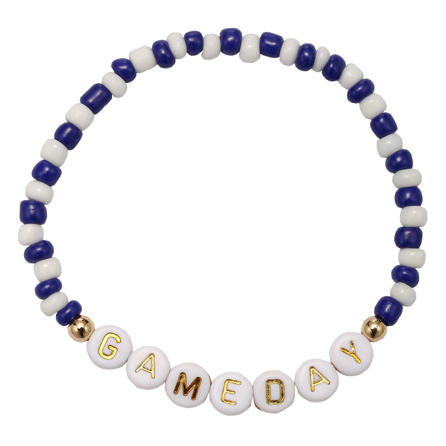 Royal Blue, White Large Seed Bead Beaded Bracelet with "Gameday"