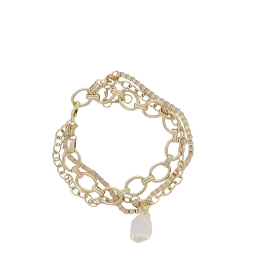 Gold Box, Oval, Special Oval Link Chain Bracelet with Clear Teardrop Charm